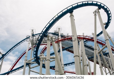 A Looping Roller Coaster,roller coaster,The loops of a scaring roller coaster in Japan