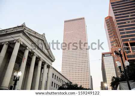 Central Business district, skyscrapers and Gallier Hall, New Orleans, Louisiana