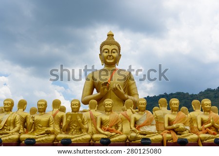 Buddha image of Lord buddha among the 1,250 monks, the symbol of Magha Puja day