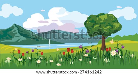 Beautiful summer landscape with mountains and a lake