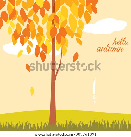 Beautiful autumn landscape, trees, leaves, sea, vector, banner, illustration