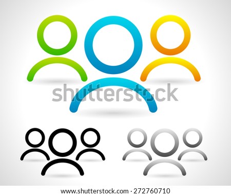 Characters, group of people vector graphics. Colored and black and white, gray scale version included