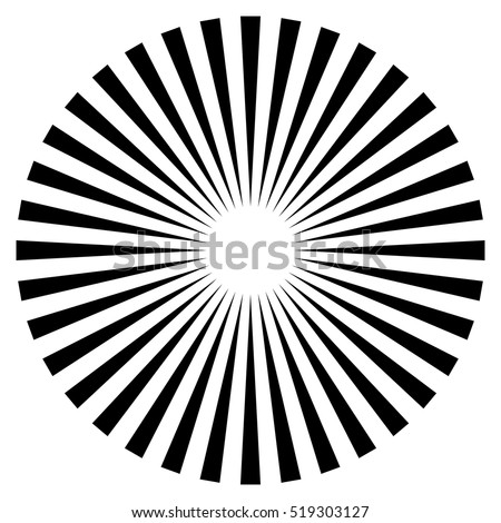 Rays, beams element. Sunburst, starburst shape on white. Radiating, radial, merging lines. Abstract circular geometric shape.