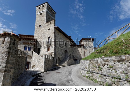 Medieval castle in the blue sky