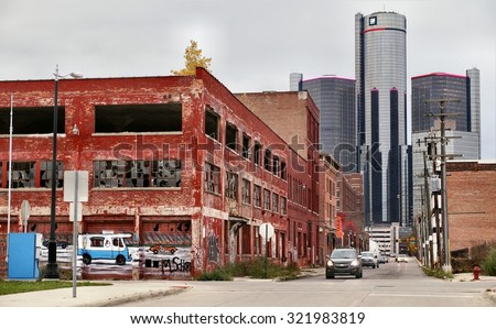 DETROIT, MI/USA - OCTOBER 20, 2014: Headquarters of U.S. Carmaker General Motors in Detroit.
