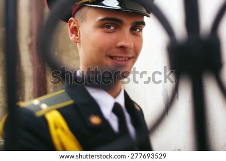close-up portrait of the military groom