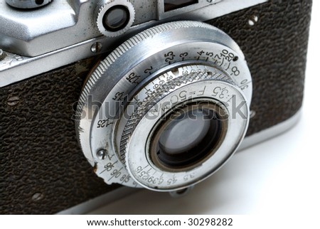 lens of the old camera isolated on white background
