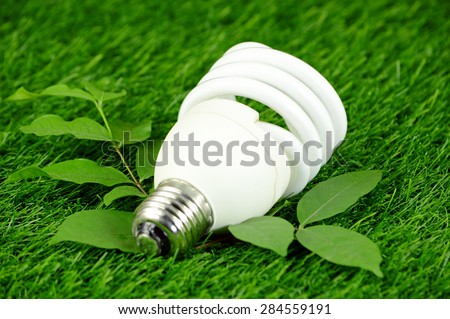 Energy Saving Light Bulb and Green Environmental Concept.