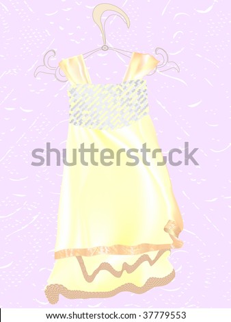 stock photo Offwhitebiscuitcolored wedding dress hangs on a rack