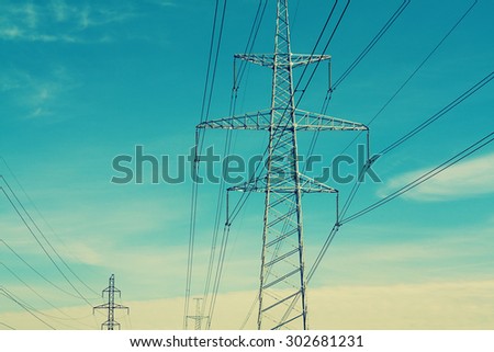 power line against sky background, retro style photography