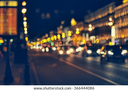 night city life: car and street lamps, retro style