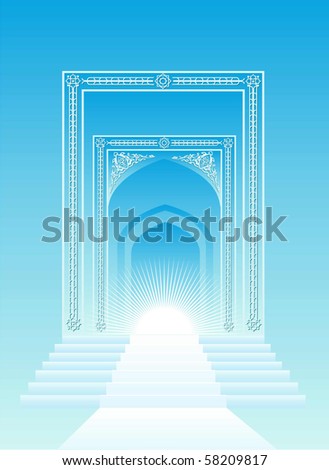 The stylized image of a heavenly temple.