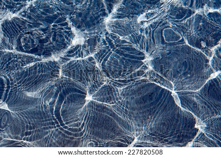 Water shiny blue ripples, sunlight and shadow texture abstract in horizontal orientation, nobody.
