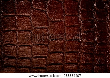 Dark brown snake leather cloth imitation, sheet texture abstract, rusty tinted wrinkled material surface background in horizontal orientation, nobody.