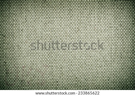 Green flax sheet cloth texture abstract, rough plain seamless surface with dark vignette background in horizontal orientation, nobody.