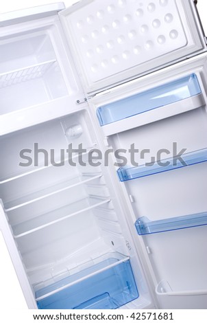 empty big fridge with blue plastic parts