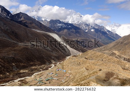 Picturesque mountain landscape. Tracking in Nepal. Everest area