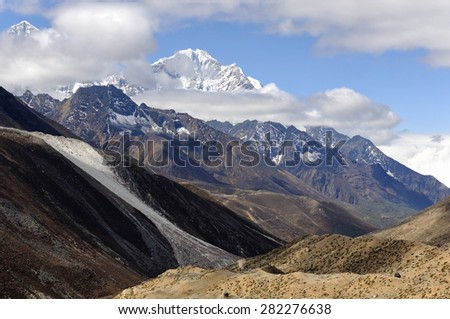 Picturesque mountain landscape. Tracking in Nepal. Everest area