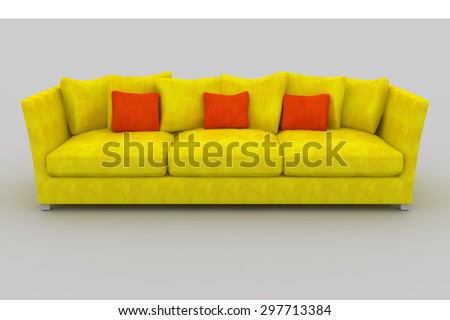 isolated yellow sofa with pillows.