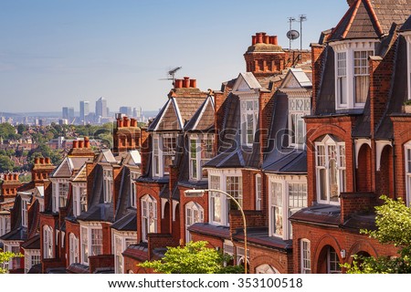 Typical British brick houses on a sunny afternoon panoramic shot from Muswell Hill, London, UK
