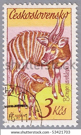 CZECHOSLOVAKIA - CIRCA 1976: A stamp printed in Czechoslovakia shows antelope, a series of African animals in Dvur Kralove Zoo, circa 1976