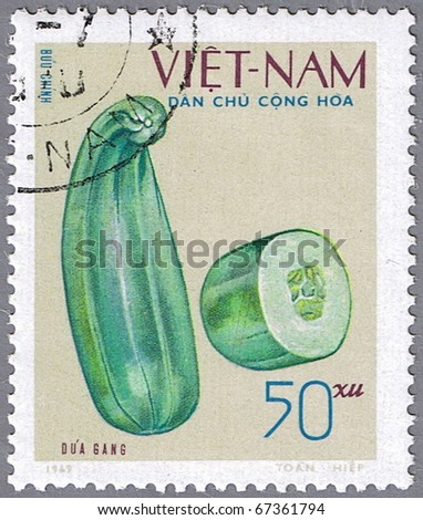 VIETNAM - CIRCA 1969: A stamp printed in Vietnam shows image of a zucchini, series, circa 1969