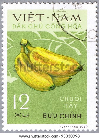 VIETNAM - CIRCA 1969: A stamp printed in Vietnam shows Bananas, series is devoted to fruits, circa 1969