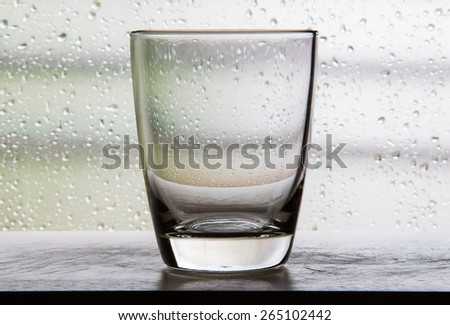 No water in a glass mug with movie scenes with condensation glass.