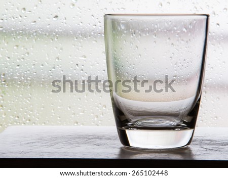 No water in a glass mug with movie scenes with condensation glass.