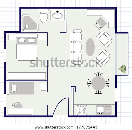 floor plan with furniture on the paper floor plan with furniture on the paper