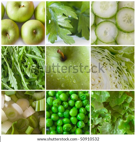 green vegetables and fruit