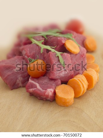meat, carrot and tomato