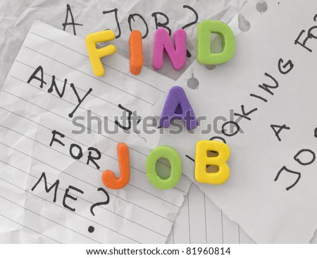 Find a Job title made of colorful rubber letters
