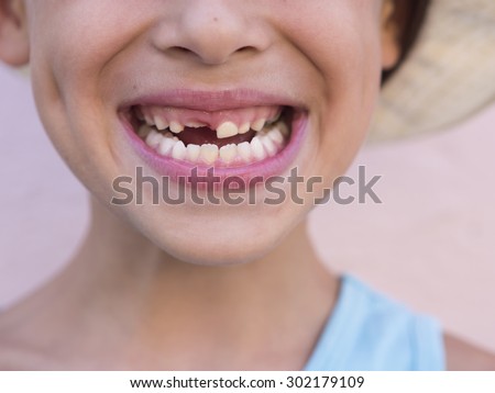 toothless smile, closeup