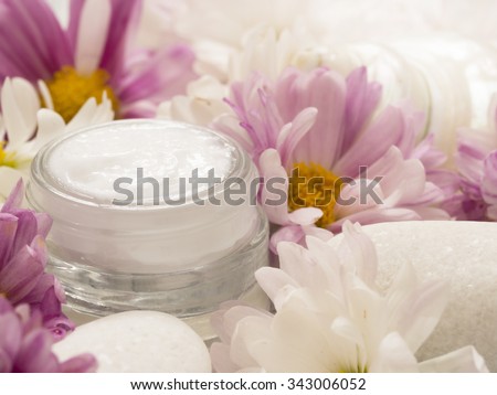 facial cream with fresh flowers, fresh as flowers