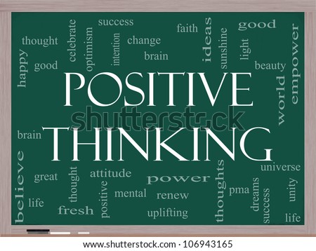 Positive Thinking Word Cloud Concept on a Blackboard with great terms such as good, mental, thought, life, optimism and more