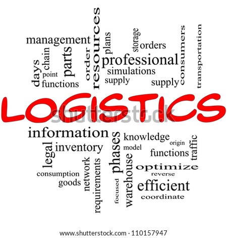 Logistics Word Cloud Concept in red and black with great terms such as resources, goods, supply, optimize, model, orders, network and more