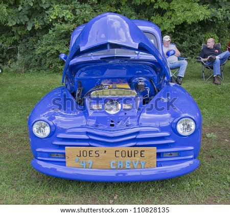 COMBINED LOCKS, WI - AUGUST 18: Front view of a blue 1947 Chevy two door Coupe  car at the 2nd Annual Horizon of Hope Generations Car and Truck Show on August 18, 2012 in Combined Locks, Wisconsin.