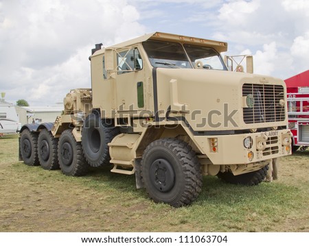 OSHKOSH, WI - JULY 27:  Front view of an Oshkosh Corp Army Truck vehicle as used in the military on display the 2012 AirVenture at EAA on July 27, 2012 in Oshkosh, Wisconsin.