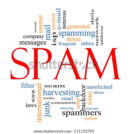 Spam Word Cloud Concept with great terms such as server, email, messages, junk, servers, inbox, delete, spamming and more.