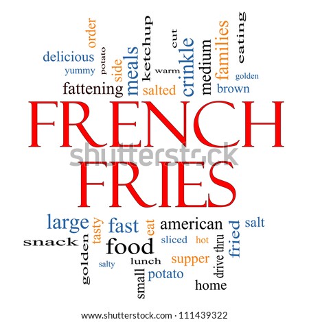 French Fries Word Cloud Concept with great terms such as eat, fast food, salted, golden, brown, tasty and more.
