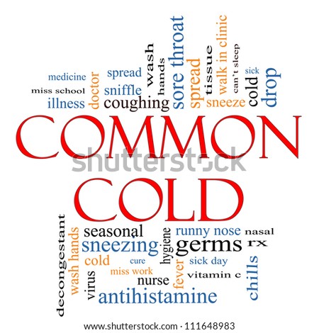 Common Cold Word Cloud Concept with great terms such as coughing, sneezing, runny nose, tissues and more.
