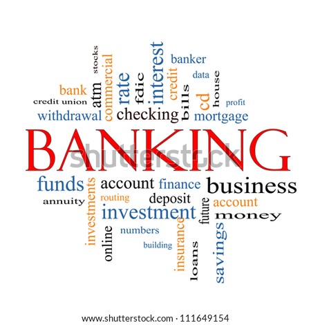 Banking Word Cloud Concept with great terms such as bank, credit union, checking, account, annuity and more.