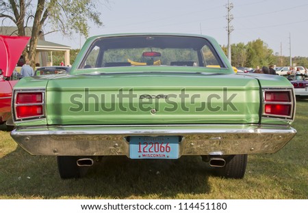 MARION, WI - SEPTEMBER 16: Back of 1969 Dodge Dart car at the 3rd Annual Not Just Another Car Show on September 16, 2012 in Marion, Wisconsin.