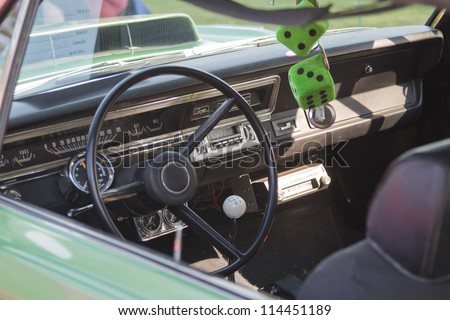 MARION, WI - SEPTEMBER 16: Interior of 1969 Dodge Dart car at the 3rd Annual Not Just Another Car Show on September 16, 2012 in Marion, Wisconsin.