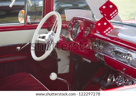 MARION, WI - SEPTEMBER 16: Interior view of 1957 Red Chevy Bel Air car at the 3rd Annual Not Just Another Car Show on September 16, 2012 in Marion, Wisconsin.