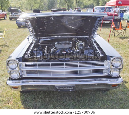 MARION, WI - SEPTEMBER 16: Front of Black 1966 Ford Fairlane car at the 3rd Annual Not Just Another Car Show on September 16, 2012 in Marion, Wisconsin.