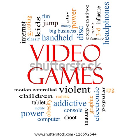 Video Games Word Cloud Concept with great terms such as addictive, violent, children, play, rating, fun and more.