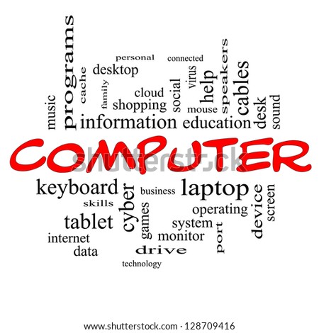 Computer Word Cloud Concept in red caps with great terms such as laptop, tablet, social, cloud and more.