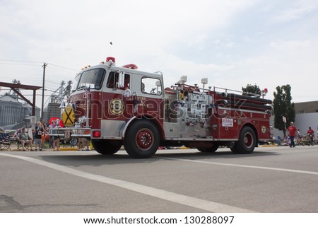 SEYMOUR, WI - AUGUST 4:  Side View of Balsam Court Fire Truck at the Annual Hamburger Festival Parade on August 4, 2012 in Seymour, Wisconsin.